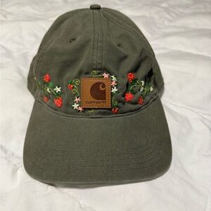 Adorable Carhartt Dark Green Cap with Handmade Floral Embroidery!